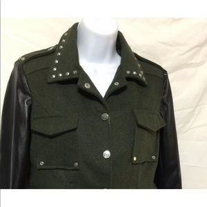 green wool black faux leather  moto military JuJu